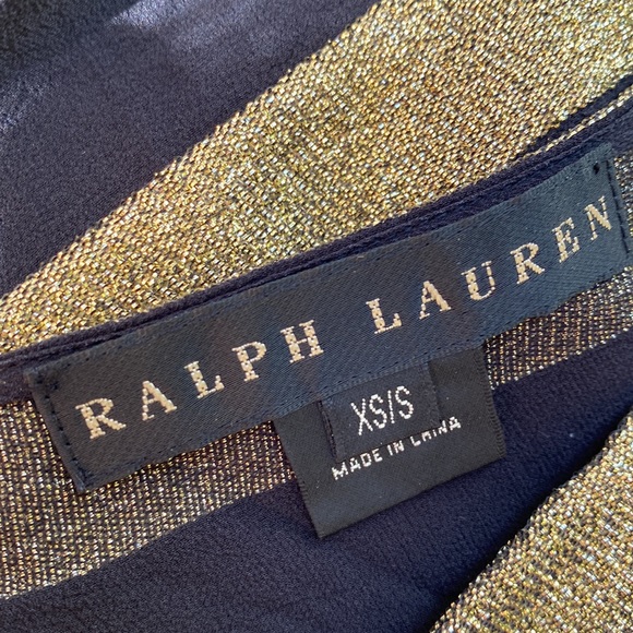 Ralph Lauren Black Label Gold Metallic Striped Sheer Silk Couture Blouse Shirt - Picture 7 of 8